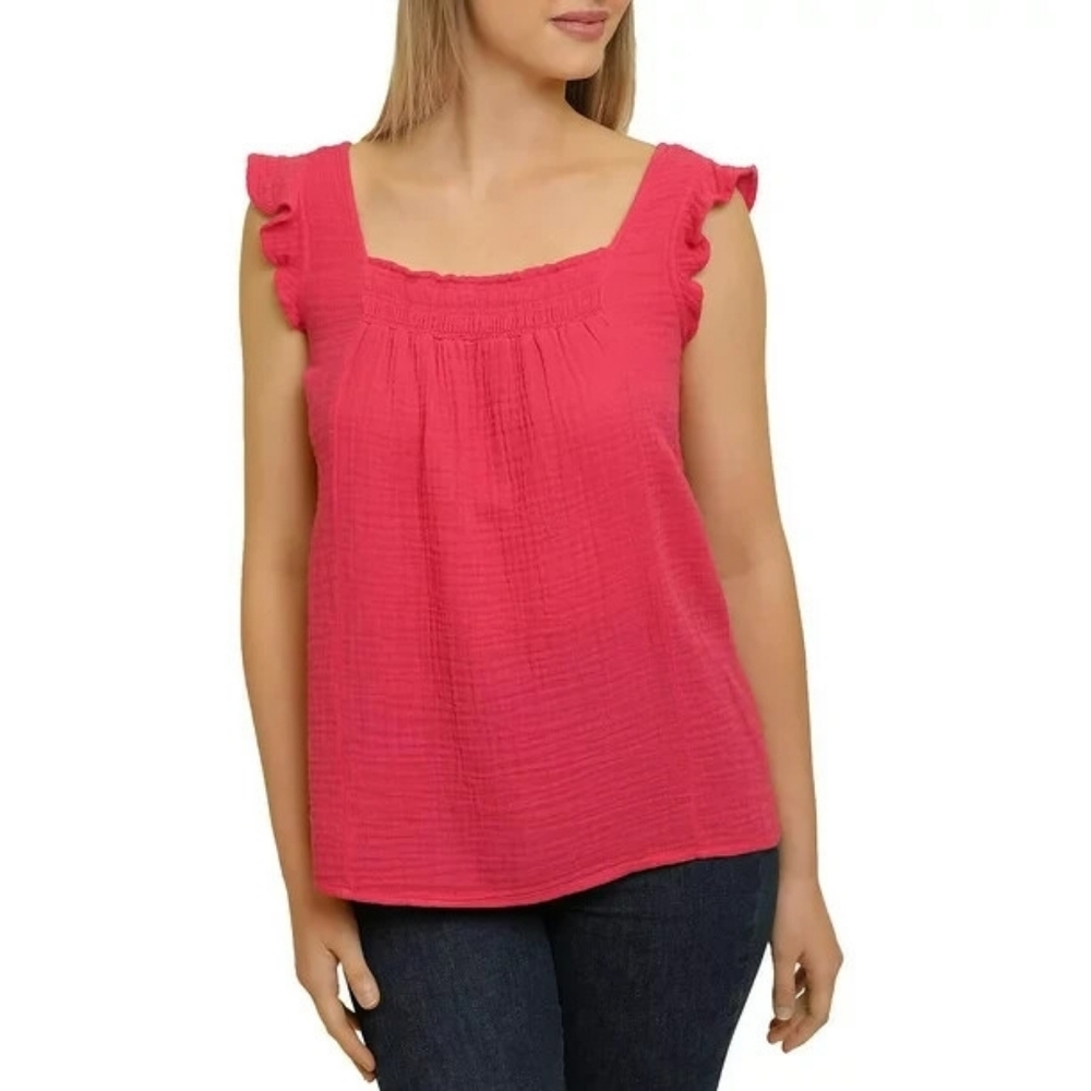 Women's Pink Ruffle Sleeve Top Beachlunchlounge Size S